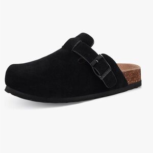 Black Suede Slip-On Mule with Buckle